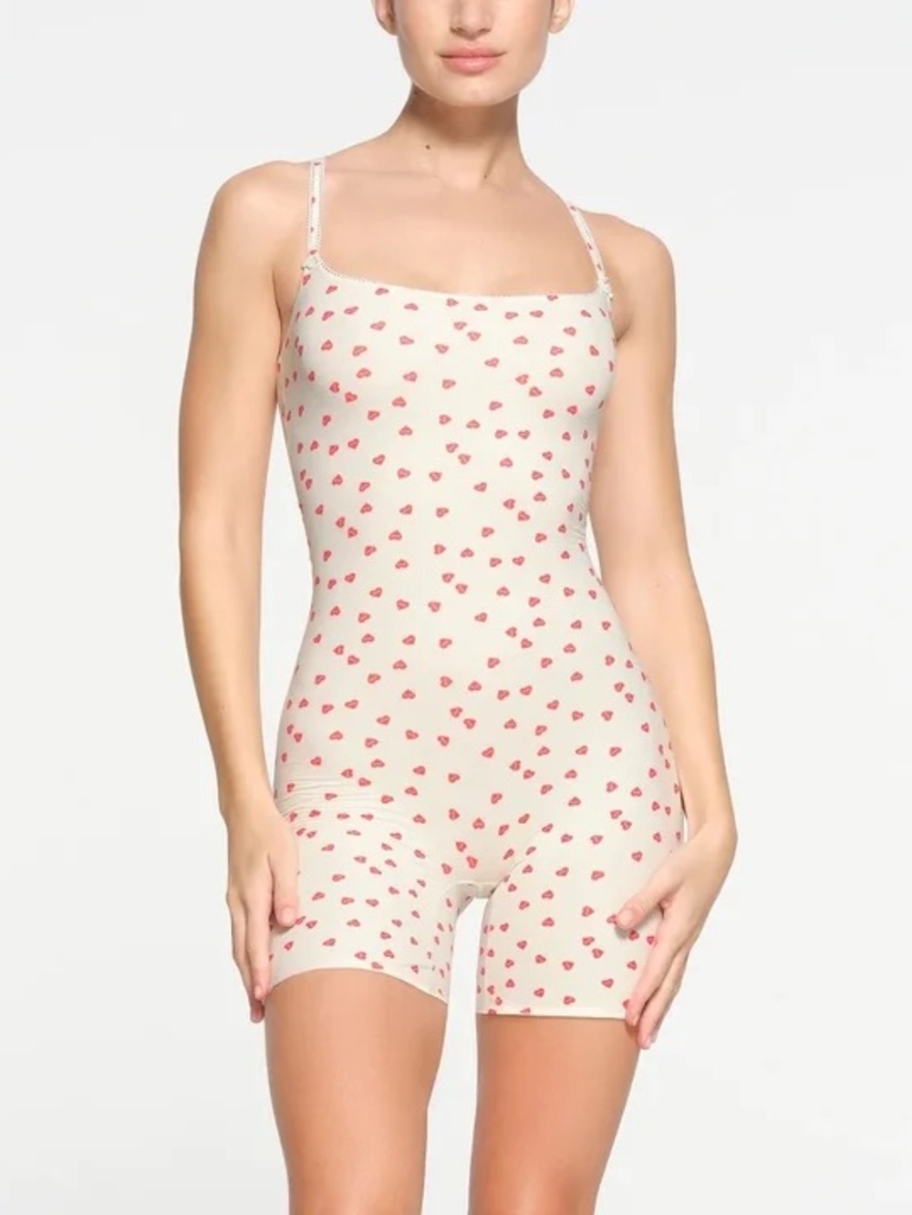 SKIMS fits everybody picot trim onesie ruby heart print